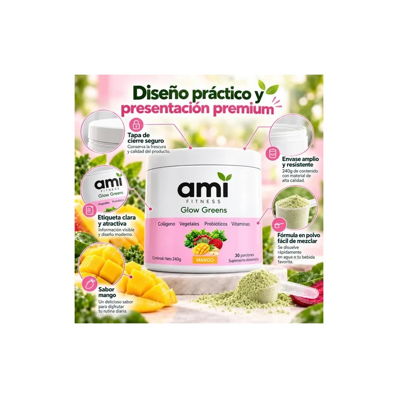 Greens Mango 240g 30 Porciones Colágeno Vegetales Vitaminas