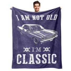 I'm Not Old I'm Classic Funny Car Graphic Soft Warm Blanket, Fleece Blanket Gifts for Man Adult, Fun Throw Blanket for Dad Grandpa Uncle Brother Son Husband for Christmas Birthday 60"X50" - Blue