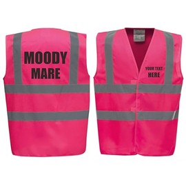 Moody Mare - Funny Gift Horse Riding Equestrian Premium Pink Hi Vis Safety Vest Reflective Waistcoat Road Safety High Visibility, Can Personalise. (Pink, 2XL)
