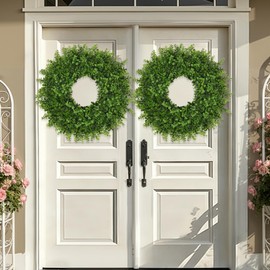 JDKPK 26 Inch Large Boxwoods Wreaths for Front Door Artificial Green Leaves Greenery Indoor Outdoor Wreath Home Decor Porch Window Wall Farmhouse Door Decorations Spring Summer Fall All Seasons