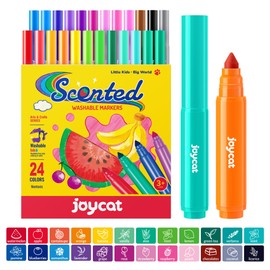 JoyCat Scented Washable Markers For kid, 24 Vibrant Colors with Fun Scent-Chunky Nip for Easy Grip, Coloring Markers For Toddlers, Non-Toxic & Safe for Ages 3+,Ideal Gift & Art Activities Supply