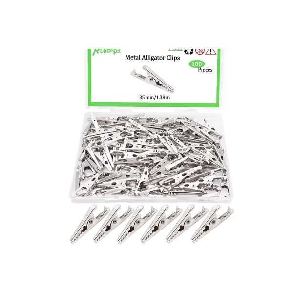 Ruibapa 100PCS Metal Alligator Clips 35mm/1.37in Nickel Plated Alligator Spring