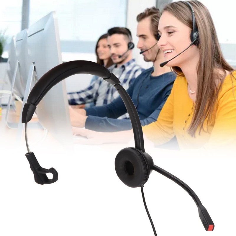 RJ9 Telephone Headset Noise Cancelling Unilateral Corded Business Headphone with