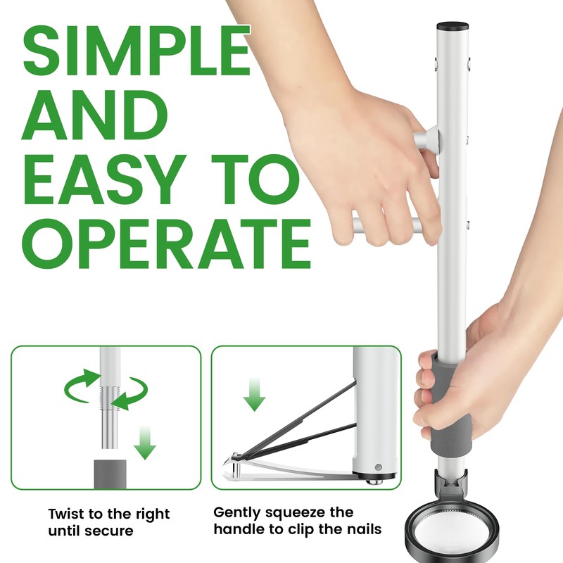 Long Handled Toenail Clipper 20" with Magnifier White