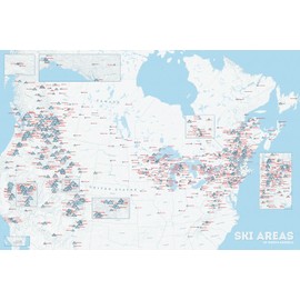 Best Maps Ever North America Ski Areas & Resorts Map 24x36 Poster (White & Light Blue) #847