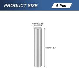 sourcing map 6Pcs M8 x 40mm 304 Stainless Steel Dowel Pin, Cylindrical Shelf Support Peg Pin Parallel Pin Fastener for Mechanical Manufacturing, Industry, Furniture Installation, Silver