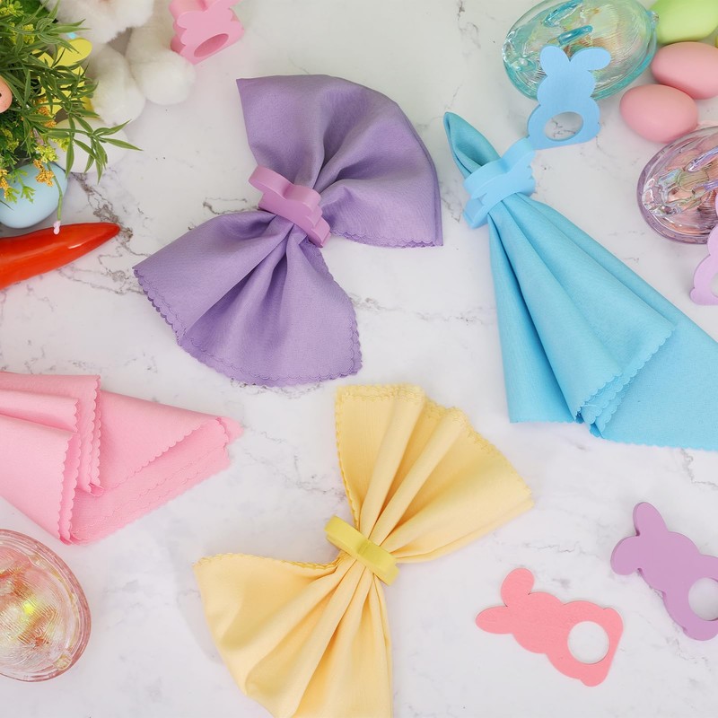16 Pcs Easter Napkin Rings and Easter Napkins Cloth -Wood