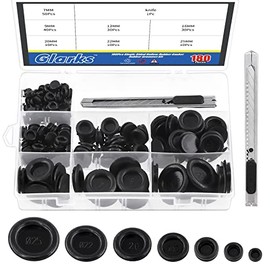 Glarks 181Pcs Closed Rubber Grommet Assortment, 7 Size Firewall Hole Plug Set Rubber Grommets Electrical Wire Gasket with 1Pc Retractable Knife for Wire, Plug, Automotive, Plumbing