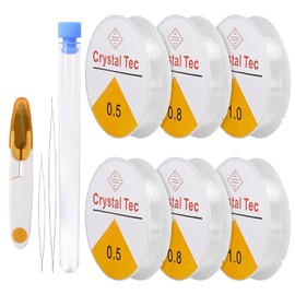 DERJDISF Bracelet String - 6 Rolls String for Bracelet Making, Stretchy Versatile 0.5/0.8/1.0mm Clear Elastic String Stretch Cord, Jewelry Bead Cord with Accessories