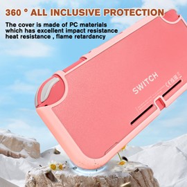 DLseego Case for Switch Lite, Anti Scratch Frosted Translucent White Protective Shell Cover PC Shockproof Protector Case with 2 Pieces Joystick Caps, Pink