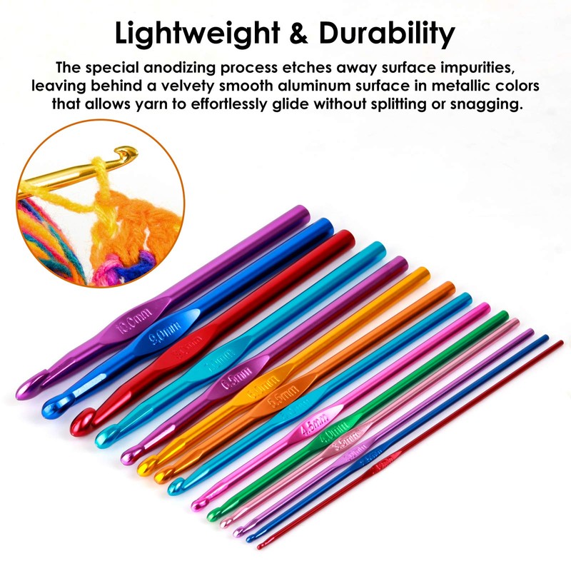 Crochet Hooks Set, Aluminum Handle Knitting Needles for Arthritic Hands,