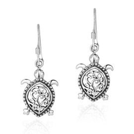 Detailed 925 Sterling Silver Swirl Turtle Metal Drop Earrings Unknown, Metal, not known