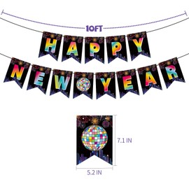 YQUQWN Happy New Year 2025 Banner – 10 Feet Gradient Color Disco Ball Banner - Happy New Year Backdrop for Happy New Year Decorations - 2025 New Years Eve Party Supplies-New Year Sign 2025 Banner