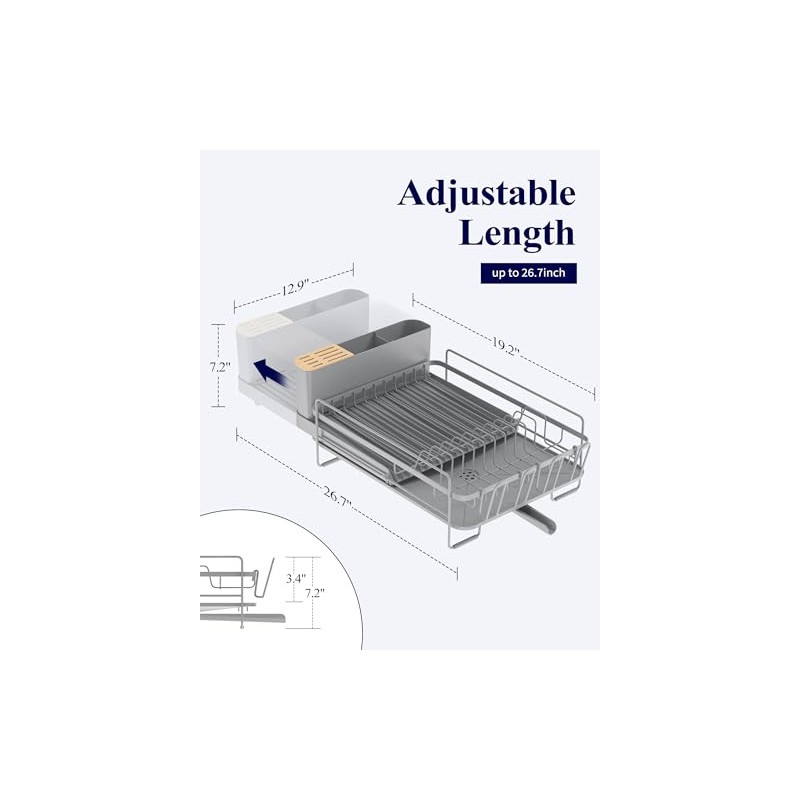 Kitsure Large Dish Drying Rack - Extendable Dish Rack, Multifunctional