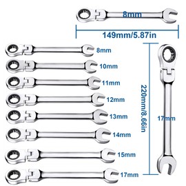 TR TOOLROCK 8pcs Flex-Head Ratcheting Wrench Set, Metric Ratchet Combination Wrenches, Chrome Vanadium Steel, 72-Teeth Construction with Organizer Bag, 8mm 10mm 11mm 12mm 13mm 14mm 15mm 17mm