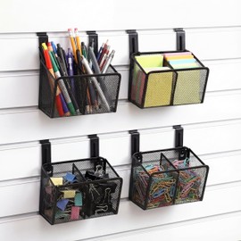Otoolling 4 Set Slat Wall Bins Slatwall Accessories with Hook Black Metal Slatwall Organizer Wall Basket Bin Pencil Mesh Wire Holder for Craft Organizing Tools Garage Home Workshop Office Classroom