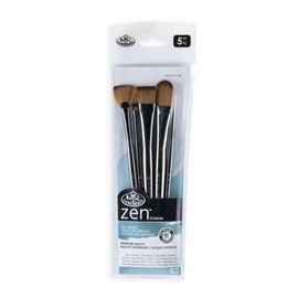 Royal & Langnickel, Zen Series 73 Set of 5 Brushes, Standard Handle, Synthetic Filament, Oval Wash 3/4, Wash 3/4, Fan 6, Liner 20/0, Blender 6, RZEN-SET736