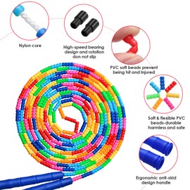 Kingcolor Double Dutch Jump Rope 16 FT 2 Pack Long Jump Rope, Plastic Segmented Beaded Diy Jump Rope, Suitable for Children and Adults, Long Enough for 5-6 Jumpers (Blue style 2)