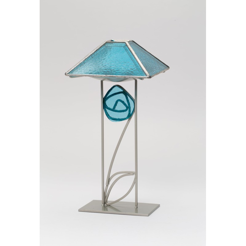 Modern Teal Blue Glass & Metal Tea Light Candle Holder,