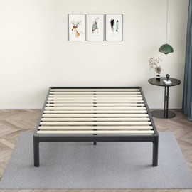 MAF 14 Inch Full Size Platform Bed Frames with Wooden Slats, Black 3500 Lbs Heavy Duty Metal Bed Frame with Anti-Collision Round Legs, No Box Spring Needed, Easy Assembly