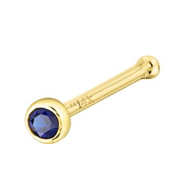 Jewelry Avalanche Solid 14K Gold Ball-end Stud Bezel Set Blue Sapphire 22G Nose Bone Nose Stud - 14K White Gold / 14K Yellow Gold September Birthstone Nose Ring Stud, metal, sapphire