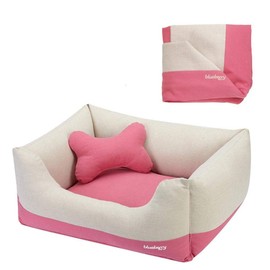 Blueberry Pet Fully Removable Washable Dog Bed, Heavy Duty Pet Bed w/Durable YKK Zippers - One Whole Dog Bed and Extra Bed Cover, 34" x 24" x 12", Baby Pink & Beige Color-Block Beds for Cats & Dogs