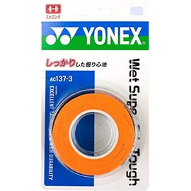 Yonex AC137-3 Tennis Badminton Grip Tape, Wet Super Grip Tough (Pack of 3), Bright Orange