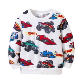 Nivne Tco Toddler Boys Clothes-Sports Car Graphic Print Round Neck Sweatshirt-Little Boy Fall Long Sleeve Top Size(6 years) White