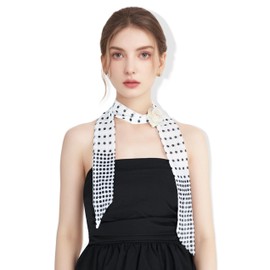 JENSVOIR Scarf for Women, White Polka Dot Slim Flower Chiffon Neck Scarf Removable Rose Light Soft Fashion Scarves Neckerchief Hair Band