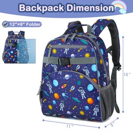 FlowFly Kids Backpack for Toddler Boys Girls, Simple Lightweight Bookbag for Daycare Kindergarten Elementary School Travel, Small Modern Bag (Medium 15'', Astronaut)