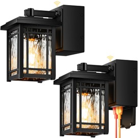 OPAXIS 2-Pack Porch Light with GFCI Outlet, Black Dusk to Dawn Outdoor Lantern Wall Mount, Modern Outdoor Sconces Wall Lighting with Glass Shade, Waterproof Outdoor Light Fixtures for House, Garage