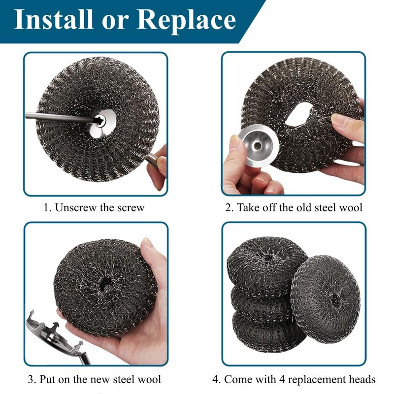 PXIRQ Stainless Steel Scrubber with 13.78" Metal Handle - Includes