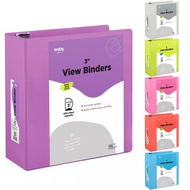 Enday 3 Inch Binder 3 Ring Binders Purple, Slant D-Ring 3” Clear View Cover with 2 ...
