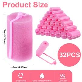 JALCH 32-Piece Foam Sponge Hair Rollers - 30mm Mini Soft Sleep-in Curlers, Gentle Hair Styling Tools for Effortless Curls Suitable for Various Hair Types and Lengths（Pink）