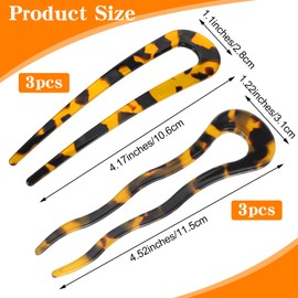 6 Pcs French Twist Hair Pin U Shaped Acetate French Hair Pin Tortoise Shell 2 Prong Bun Sticks Decorative Acetate For Women Thick Long Hair(Yellow, Beige, Tortoise Shell Colors)