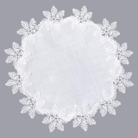 URROMA Round Linen Doily, White Tablecloth with Snowflake Lace Trim, Coffee Table Decoration, Tablecloth for Dining Room, Cow (40 x 40 cm)