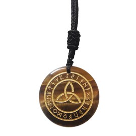 Lovionus89 Natural Rune Stones Engraved Elder Alphabet Healing Crystal Stone Pendant Necklace for Men and Women, Tiger's Eye, No Gemstone