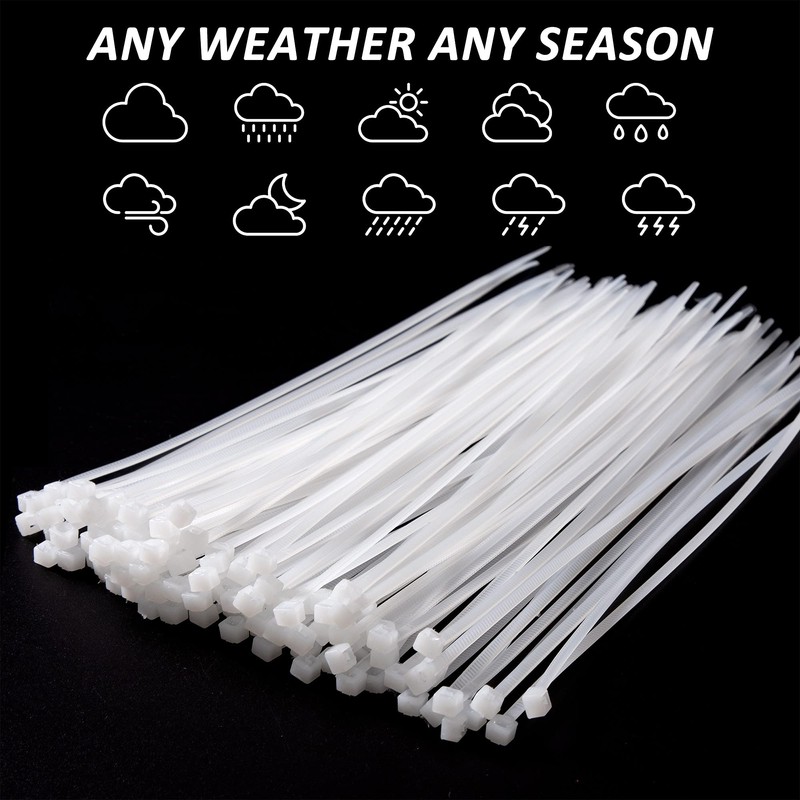 Pack of 500 Cable Ties, White, 200 mm, Adjustable Cable