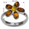 Sterling Silver Multicolor Flower Amber Ring