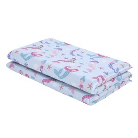 Everything Kids Mermaid, Seashell, Star Fish Aqua, Lavender & Pink Preschool Nap Pad Sheet, Aqua, Pink, Lavender,