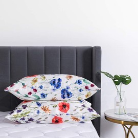 DuShow Satin Pillow Cases 2 Pack - Floral Silky Pillowcase for Hair and Skin Standard Size with Zipper Closure,White,50x75 cm