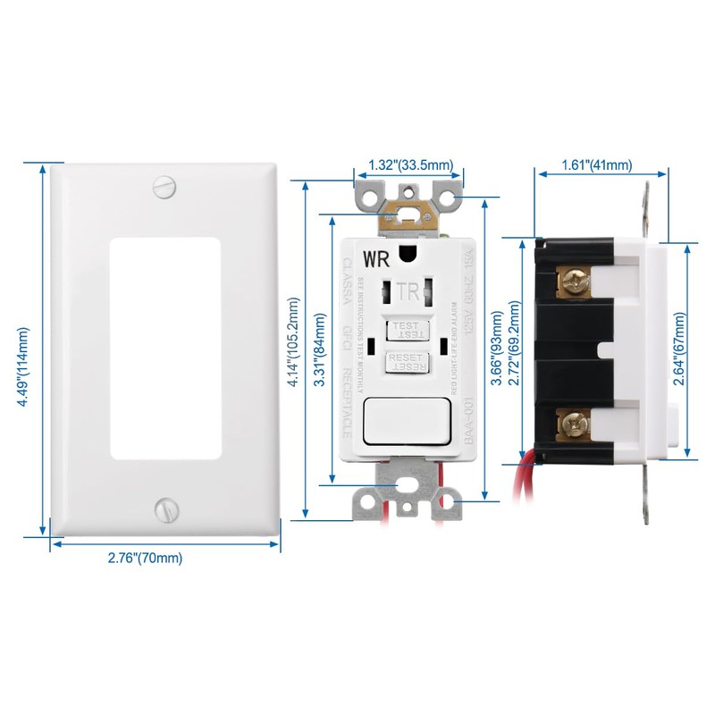 Baomain GFCI Outlet Receptacle with Switch, 15A 125VAC, Tamper Resistant