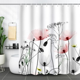 ZCHOMI - Cortina de ducha floral rosa y gris, pintura de tinta abstracta de flores, cortinas de ducha simples y elegantes, para baño, tela de poliéster impermeable, cortina de baño de 72 x 72 pulgadas