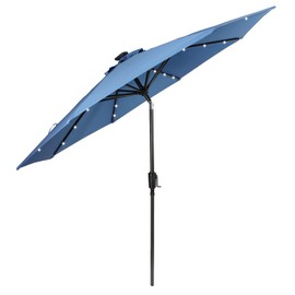 HERMOCE 9FT Solar Umbrella 32 LED Patio Umbrellas with Tilt and Crank,Table Market Outdoor Umbrella for Garden,8 Ribs (Navy blue)