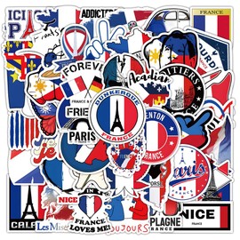 France Stickers for Laptop(50 Pcs),Gift for Kids Teens Adults Girl,French Flag Waterproof Stickers for Water Bottle,Vinyl Stickers for Scrapbook,Journal,Dairy,Skateboard