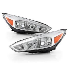AKKON - Fits 2015 2016 2017 2018 Ford Focus Halogen Type Chrome Headlights w/LED DRL Tube Pair Driver Left + Passenger Right