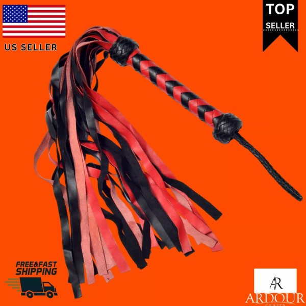 ArdourCrafts Real Leather Horse Riding Whips Red & Black Cow
