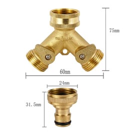 Diverter Brass Manifold Bidirectional Washing Machine Hose Connector 3/4 Inch Includes 4 Rubber Gaskets, 1 Raw Tape 2 A15 Copper Natural Color Nipples, Plumbing Fittings for Faucet Water Connection