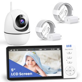 Baby Monitor- 5-inch Large Ultra HD Display Baby Camera Monitors, Wireless Camera and Audio, Night Vision, 4X Pan-18 Hours VOX Mode,Temperature Sensor, Baby Monitor no WiFi with Lullabies