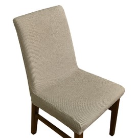 Lawalon Elastic Dining Chair Covers (Beige, Set of 2), Waterproof Linen-Blend Slipcovers with Textured Feel, Stretch Protectors for Dining Room, Restaurant, or Banquet Chairs, Machine Washable